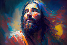 Abstract Portrait Of Jesus Christ Crying. Easter Illustration. Modern Impressionism, Impasto Artwork. 
Generative AI.