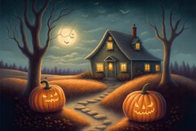 Creepy Halloween House With Pumpkins Ai Generate