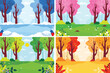 Four seasons vector background. Summer, winter, spring and autumn season wallpaper. Flat design style. 