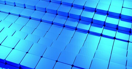 Poster - 3D cubes move in waves on surface. Design. Animation with moving waves of cyber cubes. Cubes move in linear waves on surface