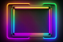 Colorful Neon Border Or Rectangle For Banner Design Graphic Resources With Empty Copy Space For Text.