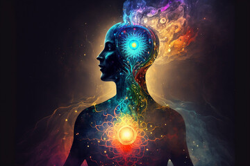 concept of meditation and spiritual practice, expanding of consciousness, chakras and astral body ac