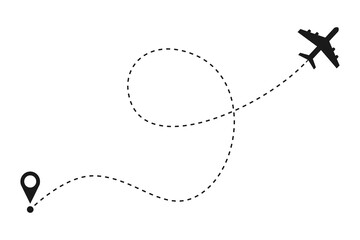 Poster - Airplane dotted line path. Air plane route.