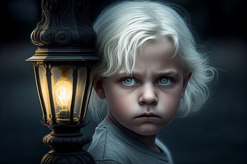 Sticker - a beautiful young angel child portrait, white hair and fantasy mysterious feel