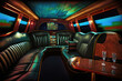interior of luxury limousine car with bar and party design. generative ai
