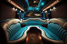 interior of luxury limousine car with bar and party design. generative ai