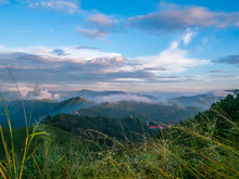 A Scenic View Of Green Mountains And Fog At Thong Pha Phum National Park In Kanchanaburi, Thailand.