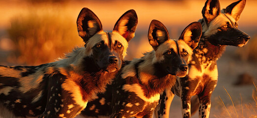 African wild dogs - playful and social predators on the hunt- Generative AI