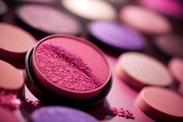 Wall Mural - Pink eyeshadow macro shot. Cosmetic, makeup, eyeshadow palette closeup. Make-up, sample of cosmetic product. AI generated product