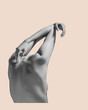 Body art, abstract aesthetics. Human beauty. Textured slim attractive female body, back and hands over light background. Skincare, bodycare, healthcare concept. Female beauty as it is. Poster, banner