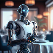 Generative AI Image Of Futuristic Robot With Coffee Cup