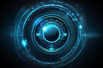 Wall Mural - Circle blue abstract futuristic technology background technology design template, generative AI