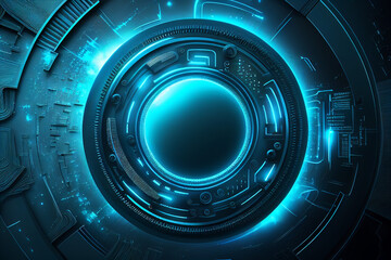 Wall Mural - Circle blue abstract futuristic technology background technology design template, generative AI