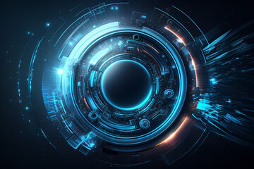 Wall Mural - Circle blue abstract futuristic technology background technology design template, generative AI