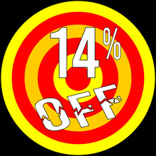 14% Discount Off, Target In Red And Yellow On A Black Background.