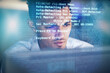 © Wesley JvR/peopleimages.com - Computer hologram, night and man programming software server overlay or future cybersecurity system. Face reading virtual script, database programmer and developer problem solving cyber security code