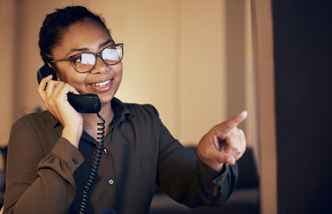 Aufkleber - telephone, night and business woman on desktop monitor for technical support, global information or 