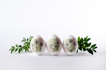modern creative trendy hand painted easter egg on white background. homemade tradition easter ideas.