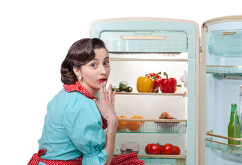 Vintage style housewife preparing a meal