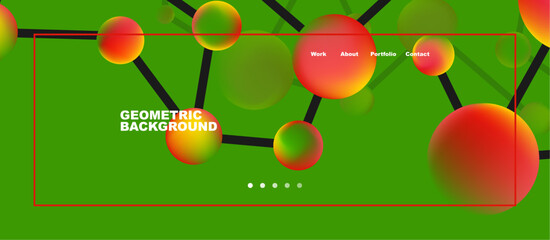 Poster - Line points connections geometric landing page background. Fluid circles and spheres with liquid gradients. Vector Illustration For Wallpaper, Banner, Background, Card, Book Illustration, landing page