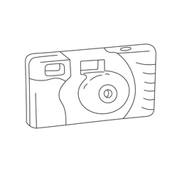 Vector isolated one single vintage retro film camera colorless black and white contour line easy drawing

