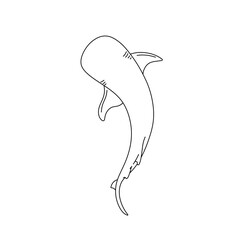 Wall Mural - vector isolated one single swimming shark top view colorless black and white contour line easy drawi