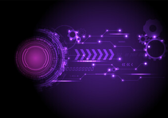 Fototapete - Abstract Background Technology Tech circles with electronic circuits and dots of light.
Multiple geometric elements with gears purple gradient background