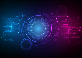 Fototapete - Abstract Hi-Tech Background Tech Circles Electronic Circuit Pattern. Geometric element with cog red and blue light gradient background