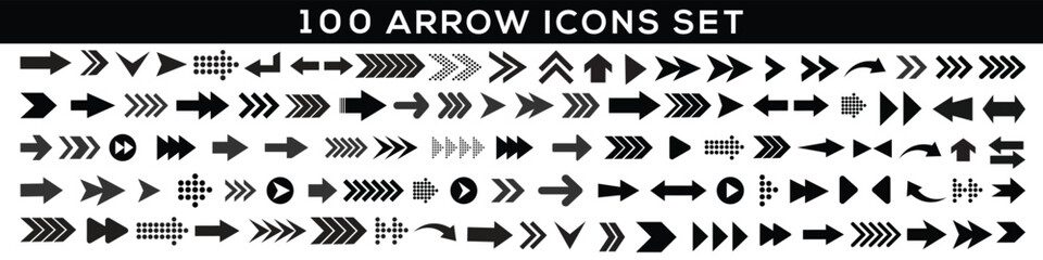 100 arrow icons. Arrow icons. Mega set of vector arrows. Arrows big black set icons. Arrows. Arrow vector collection. Arrow. Cursor. Modern simple arrow symbols in flat style 