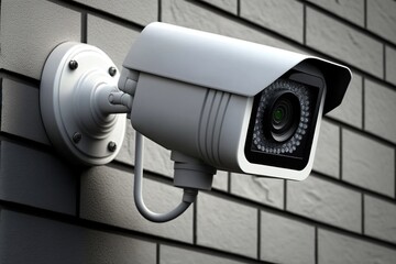 CCTV surveillance security camera equipment in a tower home and house building mounted on a grey wall for outside safety system