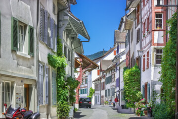 Fototapete - Street in Stein am Rhein, Switzeland