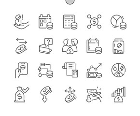 Wall Mural - Budget. Money and financial. Budget planning. Income and outcome. Pixel Perfect Vector Thin Line Icons. Simple Minimal Pictogram