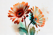 Surprising Abstract Double Exposure Watercolor Daisy Flower. Generative Ai