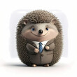 Hedgehog Business Suit Isolated White. Generative AI