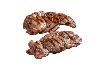 Wall Mural - Grilled Lamb chop leg steaks, mutton meat with herbs.  Isolated, transparent background