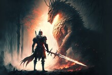 A Knight Fights A Dragon Ai Generate