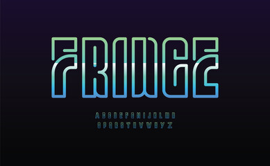 Fototapete - Display font alphabet, techno stylish typeface. Vector illustration isolated on black background.