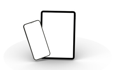 Canvas Print - Black tablet computer with blank screen, isolated on white background