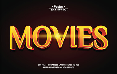 Wall Mural - Movies Editable Vector Text Effect.