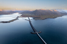 Aerial View Of A Sword Bridge On The Ocean, Snaefellsness, Iceland.