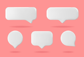 3d glossy blank white speech bubbles isolated on pink background. chat, message and dialogue symbol.