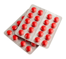 Red Pills In A Package On A Transparent Background. Isolated Object. Element For Design