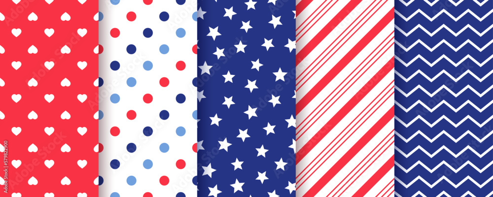 4th July seamless background. American patriotic patterns with stars ...