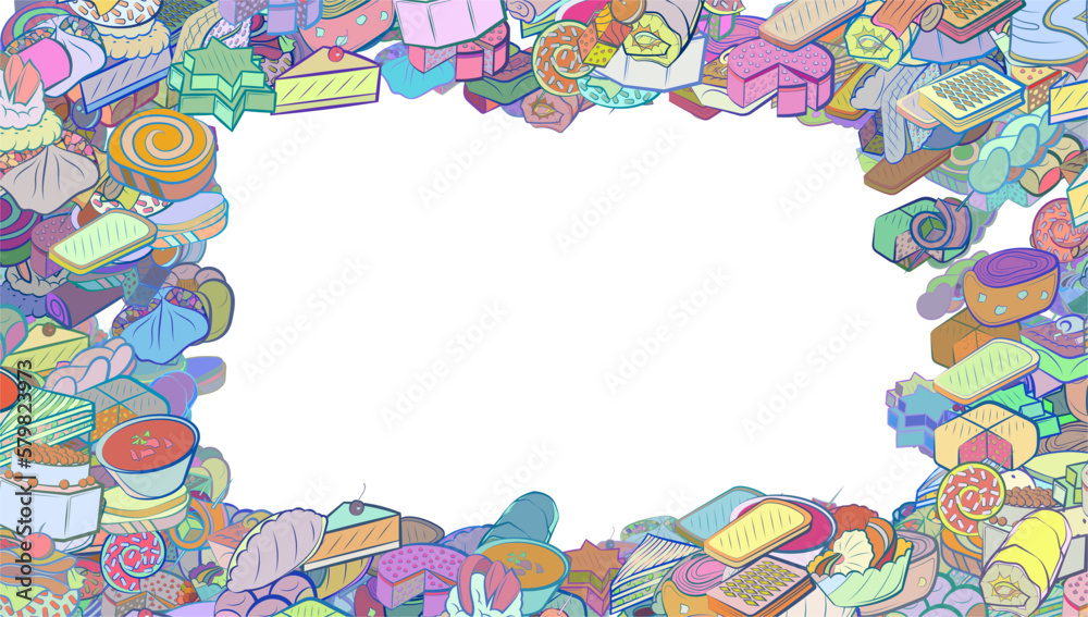 Snack Rectangle Frame Background pattern abstract design texture. Bakery products and Snacks ...