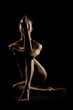 © vladimirfloyd - Silhouette of unrecognizable nude woman posing in the shadows on a black background