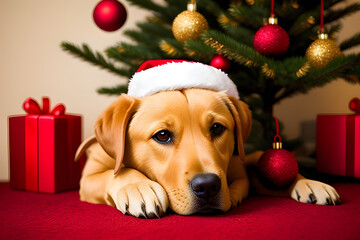 Wall Mural - Labrador at christmas