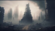 Destroyed city, Post-apocalyptic, War zone created with Generative AI