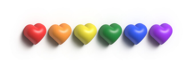 Aufkleber - 3d render of a set of colorful hearts. Vector Illustration of Hearts in LGBTQ+ Pride Flat Colours. Rainbow Hearts Banner for Pride Month isolated on white background. Gay Pride Hearts Design Element
