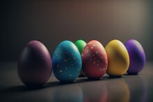 Easter Eggs On A Black Background Generative AI