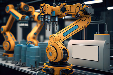 Poster - Concept of automotive production. 3d robot hand. Generative AI, Generative, AI